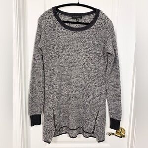 Kaisely Zipper Vent Marled Knit Tunic Sweater Gray Large